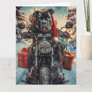 Carte Chien Cane Corso en moto Noël