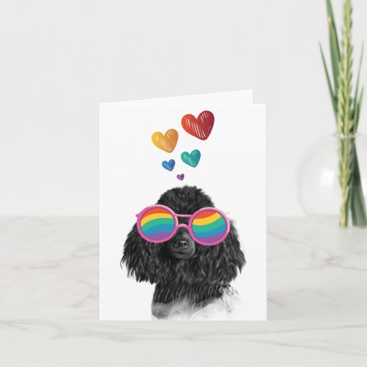 Carte Chien Caniche avec coeurs Saint-Valentin (Devant)