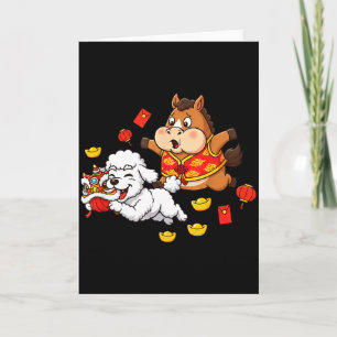Carte Chien Caniche Cheval Chinois Drôle Enfants Hommes 