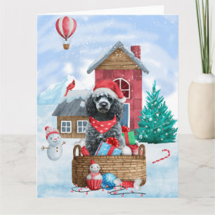 Carte Chien Caniche Dans Maison de Noël enneigée