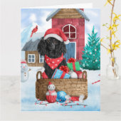 Carte Chien Caniche Dans Maison de Noël enneigée (Fleur jaune)