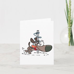 Carte Chien caricaturé serré autour d'un pôle avec des f