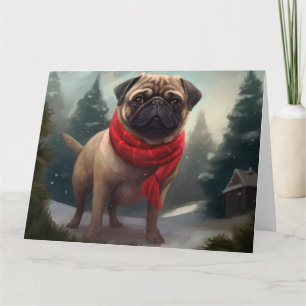 Carte Chien Carlin dans la neige de Noël