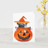 Carte Chien carlin d'Halloween (Fleur jaune)