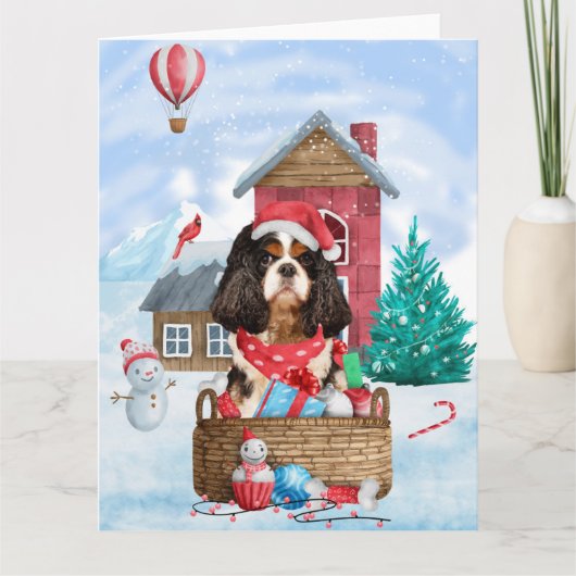 Carte Chien Cavalier King dans la maison de Noël pour ch (Devant)