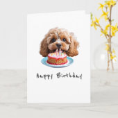 Carte Chien Cavapoo, joyeux anniversaire (Fleur jaune)