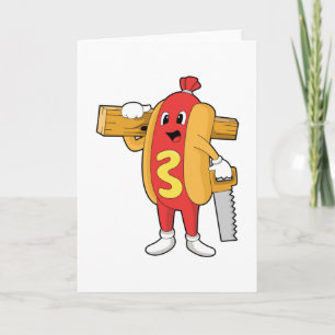 Carte Chien chaud en charpentier avec scie & bois