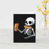 Carte Chien chaud squelette Halloween (Fleur jaune)