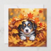 Carte Chien chic mignon dans les feuilles d'automne (Devant)