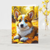 Carte Chien Chien Chien Chien Corgi Jouant dans les Feui (Fleur jaune)