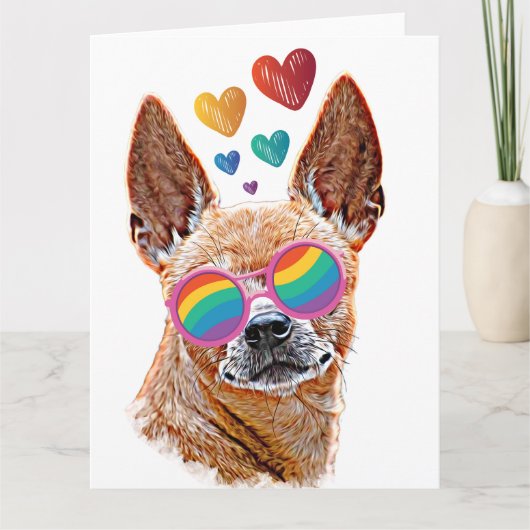Carte Chien Chihuahua avec coeurs Saint-Valentin (Devant)