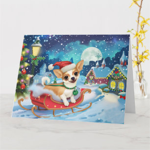 Carte Chien Chihuahua en traîneau neige Noël