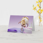 Carte Chien (chihuahua) mangeant un gâteau d'anniversair (Fleur jaune)