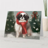 Carte Chien chinois japonais à Noël de neige (Devant)