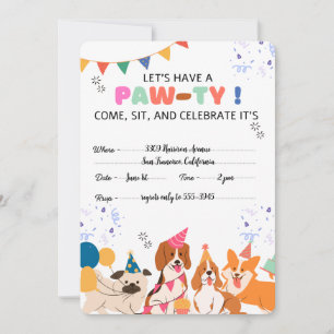 Carte Chien chiot Anniversaire Fête Chiot Paw-ty Invitat