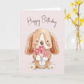 Carte Chien chiot avec fleurs (Fleur jaune)