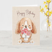 Carte Chien chiot avec fleurs (Fleur jaune)