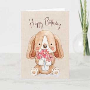 Carte Chien chiot avec fleurs