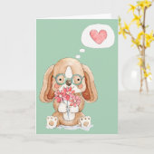 Carte Chien chiot avec fleurs pensant à vous (Fleur jaune)