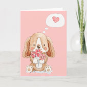 Carte Chien chiot avec fleurs pensant à vous (Devant)