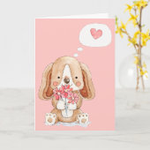 Carte Chien chiot avec fleurs pensant à vous (Fleur jaune)