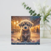 Carte Chien chiot dans la neige Noël personnalisé (Debout devant)
