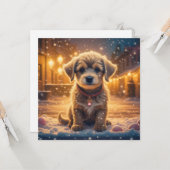 Carte Chien chiot dans la neige Noël personnalisé (Devant/Arrière en situation)