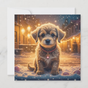 Carte Chien chiot dans la neige Noël personnalisé