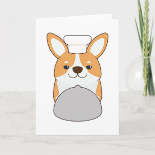 Carte Chien chiot en cuisinier avec plat