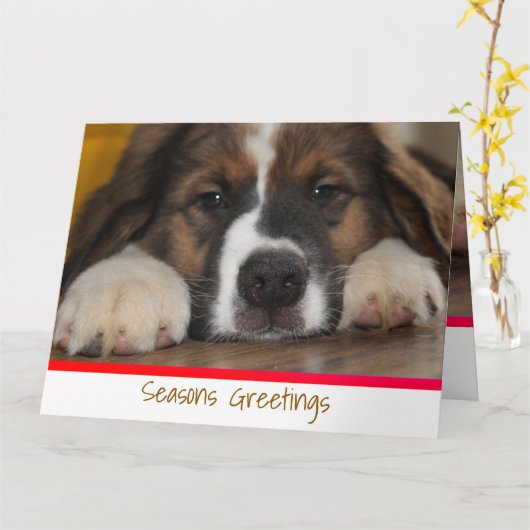 Carte Chien chiot mignon (Fleur jaune)