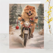 Carte Chien Chow Chow à moto Noël (Fleur jaune)