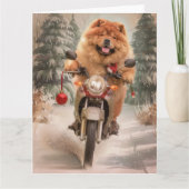 Carte Chien Chow Chow à moto Noël (Devant)