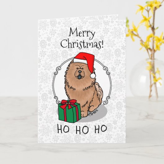 Carte Chien Chow Chow Chow de Noël (cannelle) mignonne (Fleur jaune)