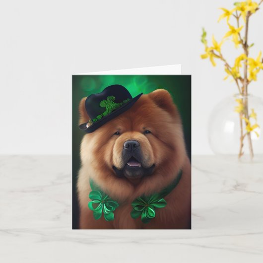 Carte Chien Chow Chow en robe de la Saint-Patrick (Fleur jaune)