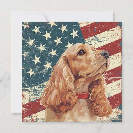Carte Chien Cocker Spaniel Drapeau Américain Grunge (Devant)