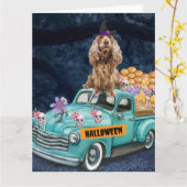 Carte Chien Cocker Spaniel Halloween Camion Nuit Effraya (Fleur jaune)