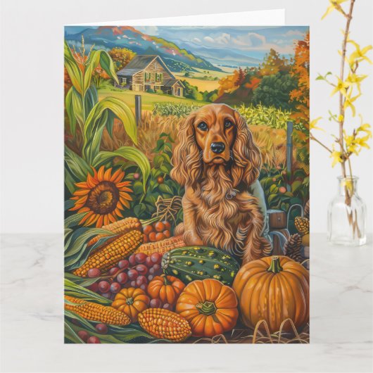 Carte Chien Cocker Spaniel Récolte d'Automne Action de G (Fleur jaune)