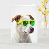 Carte Chien Cœurs Verts Mignon (Fleur jaune)