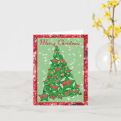 Carte Chien Colley à poil long Joyeux Noël Arbre aux éto (Fleur jaune)