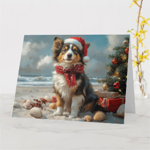 Carte Chien Colley Rough Noël Vintage Plage