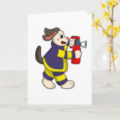 Carte Chien comme pompier avec extincteur (Fleur jaune)