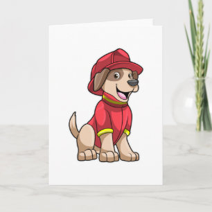 Carte Chien comme pompier avec un casque de pompier