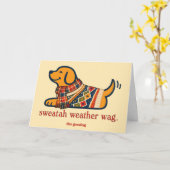 Carte Chien confortable d'automne en pull (Fleur jaune)