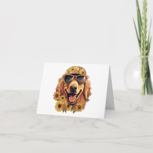 Carte Chien cool avec Casquette et Fleurs Blank Greeting (Devant)