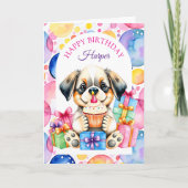 Carte Chien coquelicot avec Cupcake Coloriage Page Anniv (Devant)