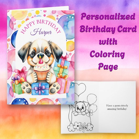 Carte Chien coquelicot avec Cupcake Coloriage Page Anniv