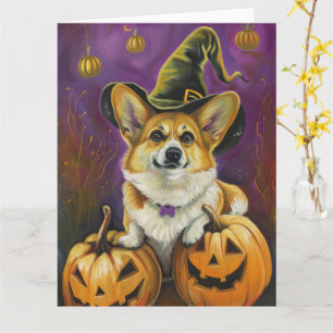 Carte Chien Corgi Fantomatique Sorcière d'Halloween Citr