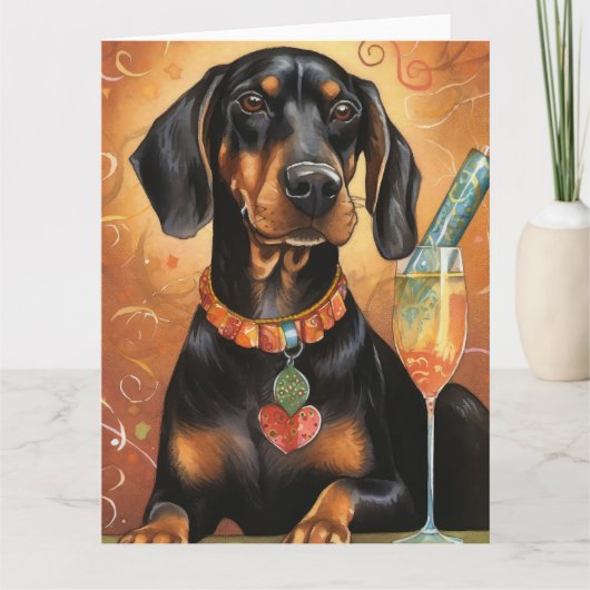 Carte Chien courant noir et feu Nouvel An (Devant)