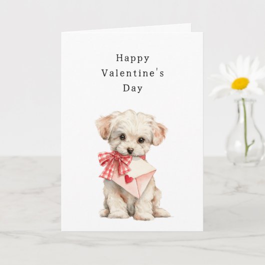 Carte Chien Crème Brûlée pour la Saint-Valentin (Petite plante)