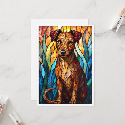 Carte Chien croisé de style vitrail plat (Devant/Arrière en situation)